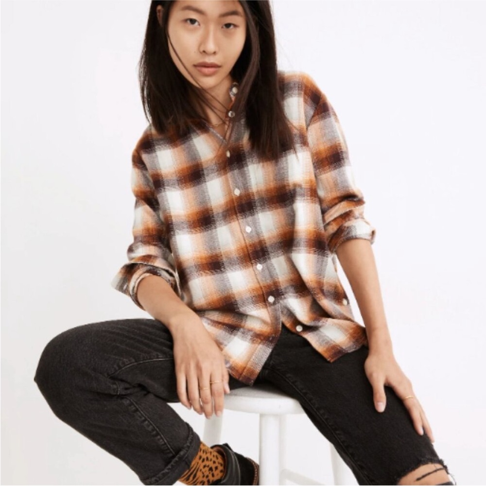 Madewell Shirt Women XS Flannel Side Button Oversized Ex-Boyfriend Bickett Plaid
